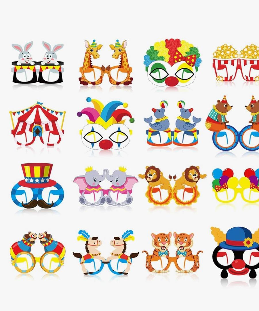 32 Pcs Circus Party Decorations Clown Paper Glasses Carnival Photo Booth Props Circus Eyeglasses for Carnival Party Decoration Clown Birthday Baby Shower Supplies