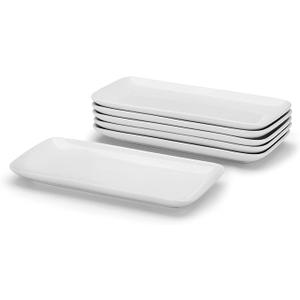 Miicol Rectangle Serving Platters Set of 6, White Serving Plates 23x12cm, Ceramic Dinner Plates for Dessert, Sushi, Side Dishes, Party