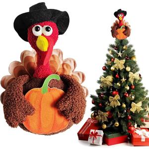 Thanksgiving Christmas Tree Topper Decorations, 12 Inches Large Turkey Velvet Fall Thanksgiving Christmas Tree Ornaments for Home Indoor Party Decor