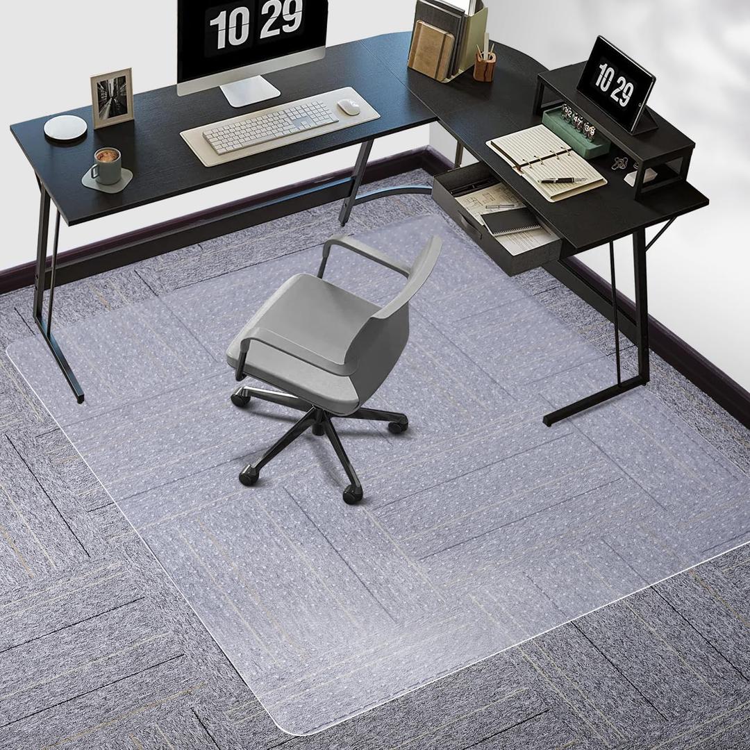 Tydle Chair Mat for Carpet, 60" x 46" Chair Mat for Carpeted Floors, Non-Slip Computer Under Desk Plastic Floor Mat for Work Gaming Chairs, Heavy Duty Carpeted Floor Protector for Home Office (Clear)