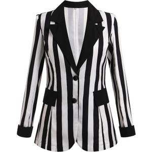 Women's Ruched Striped Blazer for Women Halloween Lightweight Slim Fit Suits with Padded Shoulder for Business Casual (S)