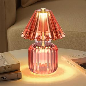 Small Battery Operated Lamp with Timer, Tiny Cordless Glass Table Lamp for Home Decor, Kitchen, Bathroom, Birthday Gift for Women, Jelly Red