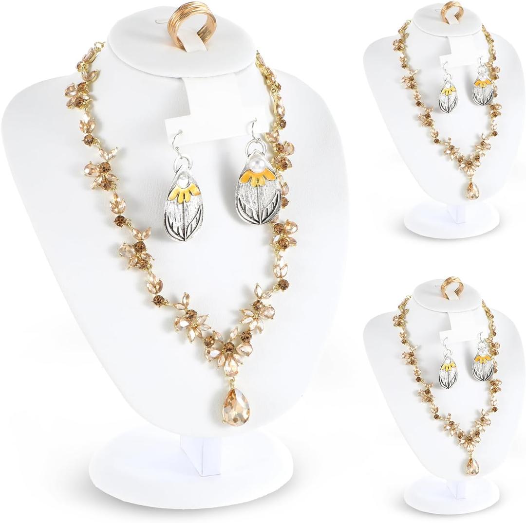 3 Pcs white Velvet Jewelry Display Necklace Earrings Ring Display Stand Jewelry Bust/mannequin for Selling and Shows