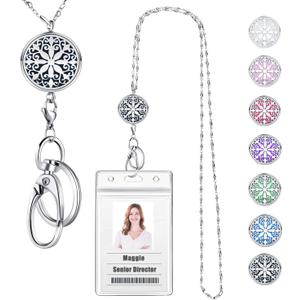 Lanyards for ID Badges Keys Women Cute Teacher Lanyard ID Holder Necklace Silver Chain Fashion Strong Keychain Diffuser Office School Work Jewelry Nurse Teacher Appreciation Gifts Mandala