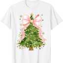 Coquette Bow Christmas Tree Xmas Holiday Girly Outfit Women T-Shirt, Size 3XL