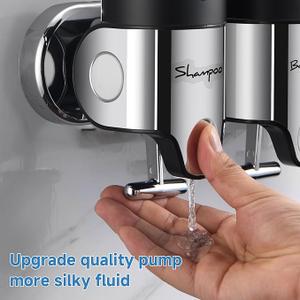 Shampoo Conditioner Body Wash Dispenser, Shower Soap Dispenser 500ml/16.9oz * 3 Chamber No Drill Wall Mounted Refillable Liquid Lever Shower Dispenser for Bathroom Hotel (Black)