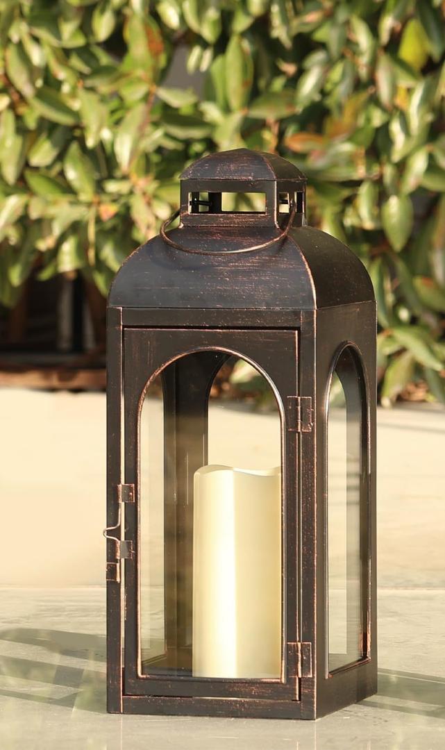 NEEDOMO Lanterns Decorative Indoor, Outdoor Lanterns for Porch, 20" Metal Frame Candle Holders Hanging Lights,with Glass, Spring, Fall, Christmas, Bronze , 1 Pc 