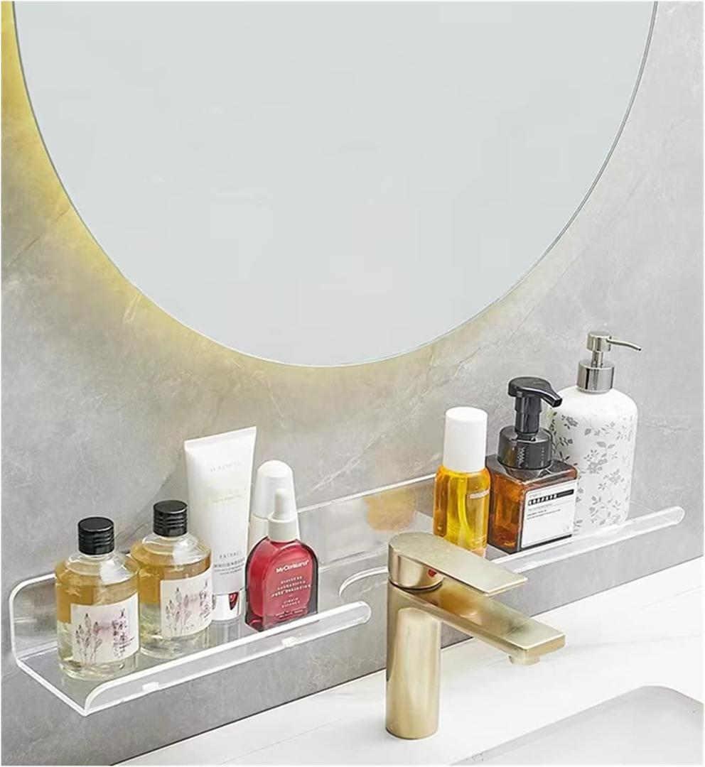 ROYALITA 24 Inch Acrylic Bathroom Shelf Organizer Over The Faucet, Over The Sink Shelf Room Decor, Bathroom Countertop Organizer Kitchen Above Sink Drain Shelf