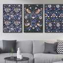 Large Framed Flower Wall Art, William Morris Blue Green Floral, 20"x28"x3