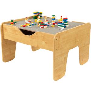KidKraft Reversible Wooden Activity Table with Board with 195 Building Bricks Gray & Natural, Gift for Ages 3+, 28.5" x 23.5" x 3.25"