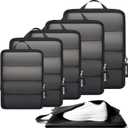 BAGAIL 4 Set/6 Set Ultralight Compression Packing Cubes Packing Organizer for Travel Accessories Luggage Suitcase Backpack (6-Jet Black)