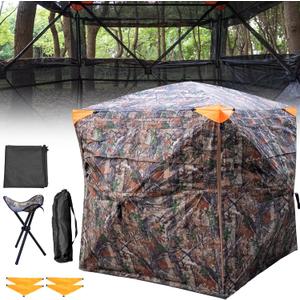 Hunting Blind - 360 See Through Ground Blind with Floor Mat, 2-3 & 3-5 Person Pop Up Hunting Blind, Ground Blind for Deer Turkey Hunting, Camouflage