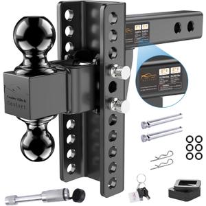 Adjustable Trailer Hitch -Drop Hitch (Fits 2.5-Inch Receiver) -Heavy Duty Tow Hitch with 8-Inch Drop/Rise, 2" & 2-5/16" Ball Hitches for Truck (25,000 LBS GTW) -w/Anti-Theft Hitch Locking Pins