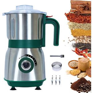 Versatile Kitchen Grinder | 500W Electric Mill | Grinds Spices, Nuts, Grains, Coffee | 3 Stainless Steel Blades | Dry Use (Green)