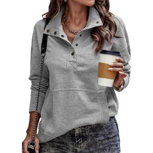SHEWIN Womens Sweatshirt Casual Long Sleeve Lightweight Sweatshirts Button Loose Pullover Tops (Medium)