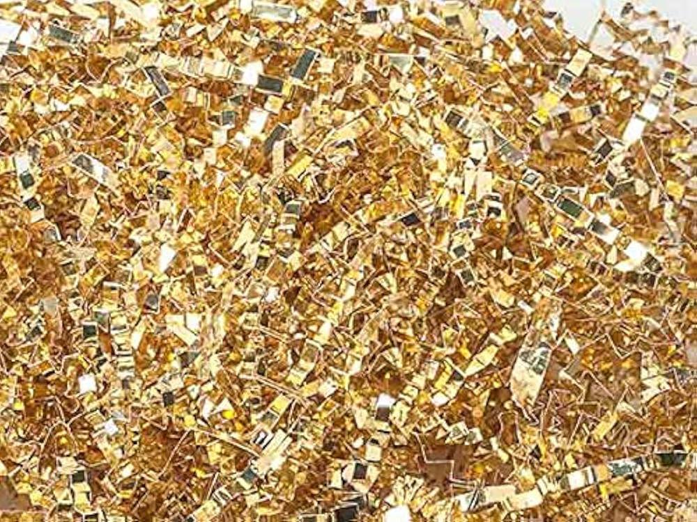 Pack of 1, Metallic Gold Crinkle Cut Shredded Paper, 3 Oz. Bag for Adding Simmer to Arrangement