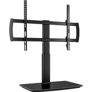 Universal Swivel TV Stand/Base Table Top TV Stand 32 to 65 inch TVs 80 Degree Swivel, 4 Level Height Adjustable, Heavy Duty Tempered Glass Base, Holds up to 88lbs Screens, HT04B-002