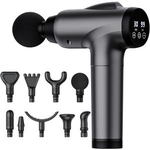OLsky Massage Gun Deep Tissue, Handheld Electric Muscle Massager, High Intensity Percussion Massage Device for Pain Relief with 9 Attachments & 30 Speed(Grey)