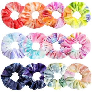 Velvet Hair Scrunchies for Girls and Women, Premium Elastic Tie-Dye Scrunchies and Ponytail Holders - 12 Colors