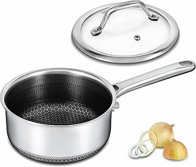 Hybrid Nonstick 1.5 QT Saucepan with Lid, Stainless Steel Honeycomb Pot with Two Pour Spouts,Compatible with All Cooktops,Dishwasher and Oven Safe