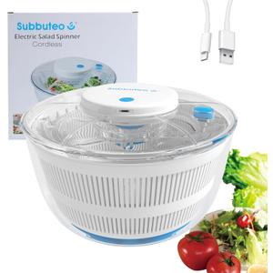 Subbuteo Electric Salad Spinner 4Qt  Rechargeable Lettuce Washer & Vegetable Dryer with 2+ Month Battery Life, Type-C, Detachable Parts, Spin Dry Kitchen Gadget for Greens Herbs Berries