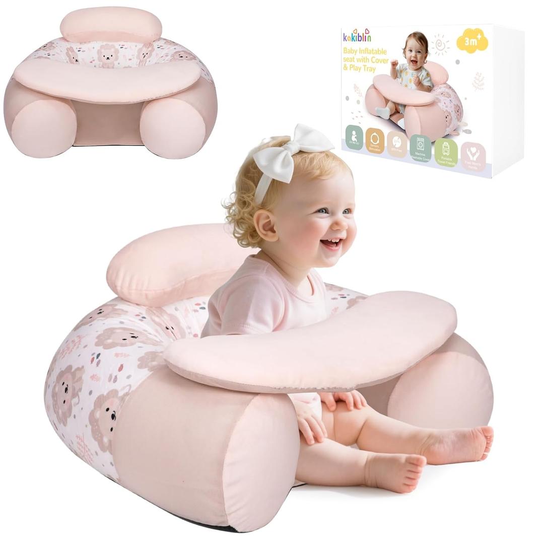 KAKIBLIN Baby Sit Me Up Seat, Inflatable Baby Seat with Cover for Babies 3-36 Months,Portable,Inflatable Sit & Play Floor Seats for Sitting Up for 3 Months Pink