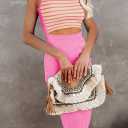 Pink Queen Women's Dresses Crew Neck Sleeveless Cutout Side Slit Bodycon Midi Party Dress (Pink, XL)