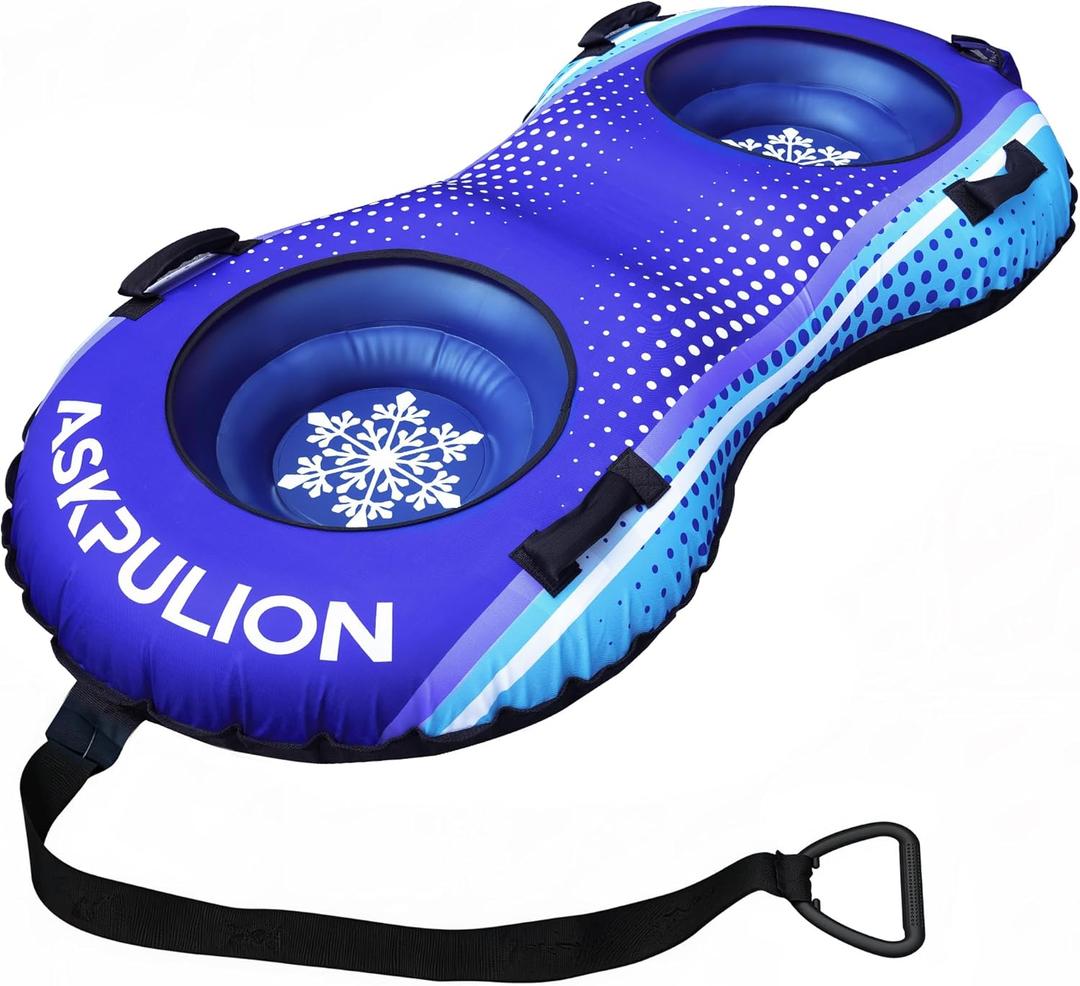 Inflatable Snow Tube Sled, Heavy Duty Snow Tubes for Sledding with Premium Canvas Cover for Kids Adults, Winter Outdoor Snow Toys Gift, Christmas Birthday Gift for Children Family (Dark Blue)