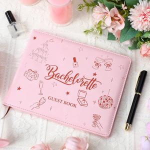 Patelai Bachelorette Party Guest Book with Pen, 8.7 x 7.1 Inches for Bridal Shower Scrapbook Photo Album Signature Memory Keepsake Book Bachelorette Wedding Party Favors, 56 Sheets (Pink)