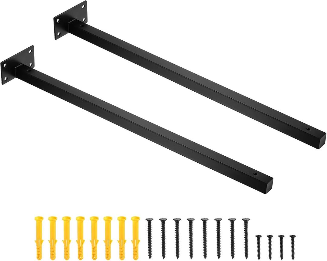 uxcell Floating Shelf Bracket,2 Pack 20 Inch Iron Hidden Wall Mounted Shelf Supports with Screws and Expansion Tube for Wood Shelves, Hanging in Office, Living Room (Black)