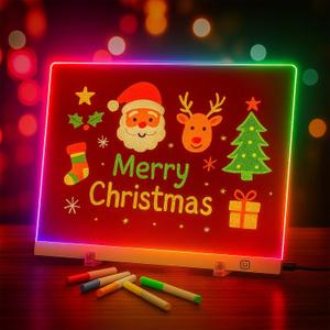 20in Large LED Note Board with Colors, 10 Modes Lumiboard Led Drawing Doard, for Room Party Chirstmas Decoration, Inclueded 7 Markers, Stands,Clean Cloth