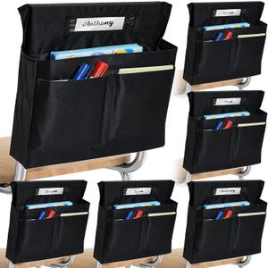 Lewtemi 6 Pack 18 x 17 Inch Chair Pockets for Classroom Pockets Organizer with 4 Chair Storage Slot Without Name Tag Chart Desk Seat Back Storage Organizer for School(Black)
