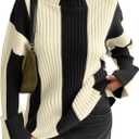 Saodimallsu Womens Turtleneck Sweater Color Block Striped Oversized Sweaters Winter Casual Trendy Pullover Tops