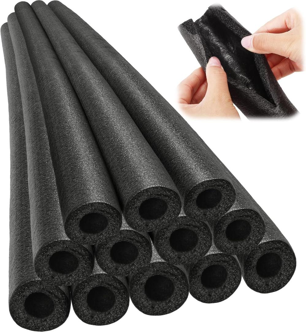 Amylove 12 Pcs 3.3 Feet Pipe Insulation Foam Tube Pool Noodles Insulating Water Pipe Swim Noodles Pre Slit Heat Preservation Pipes Cover for Tubing Outdoor Winter Freeze Protection(Black,1 Inch)