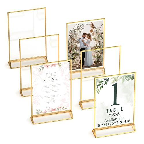 Dasher Products Gold Picture Frames Double-Sided, 6-Pack 4x6 Acrylic Table Number Holders, Clear Easel Stands for Signs, Gold Frames for Wedding Table Numbers, Menu Holders, and Photo Displays for Events and Décor