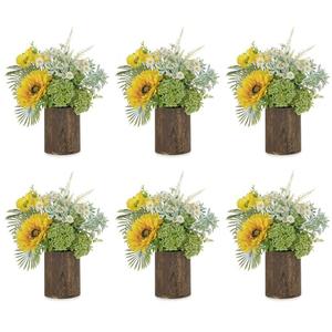 NUPTIO Wood Vases Rustic Centerpiece: 6 Pcs 5.1" Wooden Vase for Home Decor - Brown Small Vase for Wedding Table Living Room Shelf Decor
