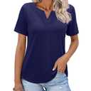 siliteelon Womens Short Sleeve Boho Tops V Neck Swiss Dot Dressy Casual Blouses Cute Summer Shirts 2026 Vacation Work Tshirts-Navy Blue M (Blue, M)