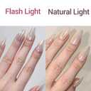 4 x GLAMERMAID Chrome Press On Nails Medium Almond, White Handmade Metal Fake Nails Stiletto, Glitter Glazed Donut False Nail Short Oval, Glossy Natural Reusable Acrylic Stick Glue on Nails Kit for Women