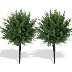 Lcuasc 2pcs Artificial Cypress Topiary Ball,Artificial Cypress Shrub Bushes with Ground Spike,UV Resistant Cedar Topiary Ball Trees for Porch,Artificial Plants for Outdoor Planters (Green)