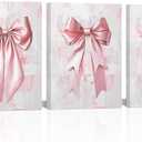 Visual Art Decor Bow Pictures Girls Bathroom Bedroom Wall Decor, Bow Wall Art Framed 12x16inchx3 Pieces (Pink)