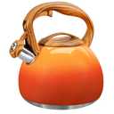 GGC Tea Kettle for Stove Top, 3.1QT/3L Whistling Tea Kettles for Boiling Water, Coffee or Milk, Red Sunset Tea Pot with Wood Pattern Handle, Stainless Steel Tea Pot for Home and Kitchen