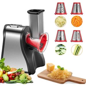 FOHERE Electric Cheese Grater Salad Maker, Electric Slicer Shredder for Home Kitchen Use, One-Touch Easy Control, Electric Grater for Vegetables, Cheeses and Nuts, BPA-Free, Red