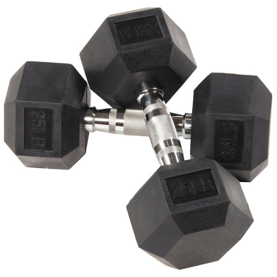 Rubber Hex Dumbbells，Assorted Weights for Home Gym Workouts, 25 LBS