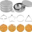 12pcs Stainless Steel Game Cookie Cutters, Korean Dalgona Candy Sugar Making Tools with Umbrella, Triangle, Star, Round Biscuit Molds for Christmas, Valentine's Baking Kits, Tin Boxed Party Favors