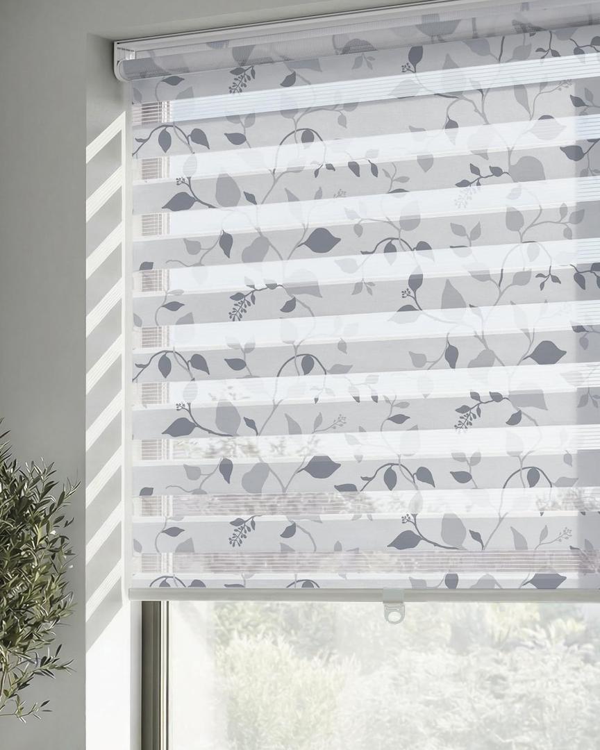 Cordless Zebra Blinds for Windows, Foggy Laurel, 26" W x 72" H