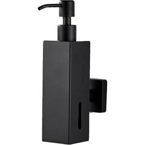 BATHSIR Matte Black Soap Dispenser, Refillable Shower Soap Dispenser Wall Mounted, Stainless Steel Clear Hand Soap Dispenser with Pump for Bathroom Kitchen Sink Dish (Square 200ML)