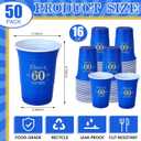 Ziliny 50 Pack 60th Birthday Cups 16 oz Cheers to 60 Years Disposable Plastic Cups Gold and Blue Birthday Party Hot Cold Drinks Tool for Party Wedding Anniversary Supplies Decorations