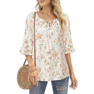 Furnex Women's Casual Ruffle Sleeve Tops V Neck Knit Shirts 2025 Spring Trendy Blouse L