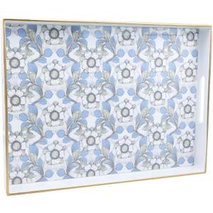 Rectangle Serving Tray with Handles, Coffee Table Tray for Ottoman, Living Room, Outdoor Tray for Patio Entertaining, Serving Breakfast Kitchen Platter LEE3040BLH (16" x 12" x 1.6")