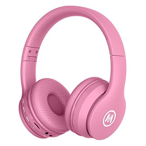 Mokata Kids Headphones Bluetooth 5.3 60H Play Time Wireless Kids Volume Limited 85 /110dB Over Ear Foldable Protection Headset with Mic AUX 3.5mm for Boys Girls Child School Pad Tablet Pink